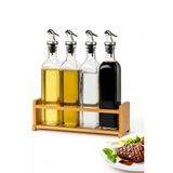 Cam Zeytinyağı ve Sirke Şişesi Seti Doğa Ahşap Tutucu 250ML Sızdırmaz Kapaklı Sos Yağdanlık Set Standlı 4'lü Set