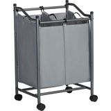 Çamaşır Ayırıcı, Tekerlekli ve 2 Bölmeli, Çamaşır Sepeti, Çıkarılabilir Çantalı Çamaşır Arabası, Toplam Kapasite 90 L, Gri, LSF002GS - Option-1 - 0 Siyah
