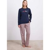 Çamaşır Kenti %100 Pamuklu Uzun Kol Sweatshirt Ve Ekose Pantolon Pijama Takımı