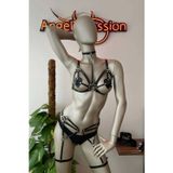 Çamaşır Kenti Deri Jartiyer Siyah Harness Takım - Brf451