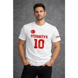 Çamaşır Kenti Erkek Türkiye Ay Yıldız Baskılı 10 Numara Forma Tişört Taraftar Tshirt - Beyaz