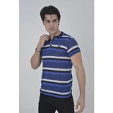 Çamaşır Kenti Erkek Yakalı Slim Fit Dokuma Çizgili T-Shirt - Mavi - XL