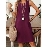 Çamaşır Kenti Kadın Askılı V Yakalı Mini Elbise - Bordo - 2XL - 3XL