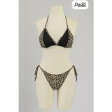 Çamaşır Kenti Kadın Siyah ve Leopar Detaylı Yandan Bağlamalı Bikini Takımı
