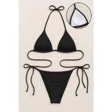 Çamaşır Kenti Kadın Siyah Yandan ve Boyundan Bağlamalı Bikini Mayo Takımı