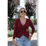 Çamaşır Kenti Kadın Uzun Kollu Kruvaze Yakalı Toka Detaylı Viskon Bluz