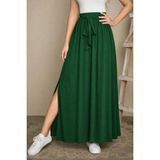 Çamaşır Kenti Kadın Yüksek Bel Bei Kuşaklı Yandan Yırtmaçlı Uzun Sandy Etek - Yeşil