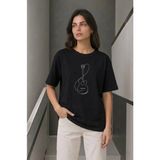Çamaşır Kenti Minimal Gitar Baskılı Tişört Tshirt Yazlık Kısa Kol Bisiklet Yaka Tshirt - Siyah