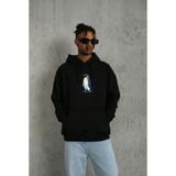 Çamaşır Kenti Oversize Hoodie Sırt Baskılı Survivor Penguin Temalı, Felsefi Yazılı Kapüşonlu Sweatshirt