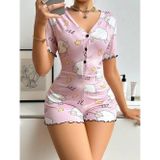 Çamaşır Kenti Pamuklu Pembe Kuzu Desenli Düğmeli Uzun Kol Tulum Pijama