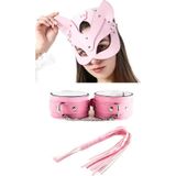 Çamaşır Kenti Secret Fantezi Deri Seksi Pembe Kedi Maske Kelepçe Kırbaç Seti ( 3'lü set) BC5368