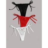 Çamaşır Kenti Secret Kadın 3'lü Dantelli Yandan Bağlamalı Seksi Tanga BC0054 - Siyah - Kırmızı - Beyaz - XL