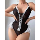 Çamaşır Kenti Siyah Dantel İşlemeli Sırt Dekolteli Fantezi Body