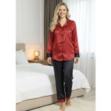 Çamaşır Kenti Siyah-Kırmızı Saten Pijama Takımı - 1621