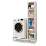 Çamaşır Makinesi Yükseltme Platformu ve 4 Raflı Banyo Dolabı Beyaz | Robot Süpürge Uyumlu, Deterjan Düzenleme, Kolay Temizlik, 2'li Set, Montaj Gerektirir