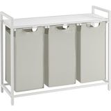 Çamaşır Sepeti 3 Bölmeli, Raflı Çamaşır Torbası, Çamaşır Kutusu, Kumaştan Uzatılabilir Çamaşır Torbası, Metal Çerçeve, 3 x 38 L, 92,5 x 33 x 72 Cm, Beyaz BLH301W01 - Option-1 - 0 Siyah