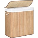 Çamaşır Sepeti, Çamaşır Toplayıcı, Bambudan Yapılmış, Kulplu Çamaşır Sandığı, 3 Bölme, Klipsli Kapak, 150 L, Katlanabilir, Çamaşır Odası, Yatak Odası, Banyo, Doğal Renk LCB091N01