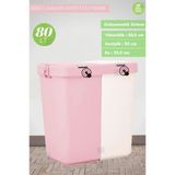 Çamaşır Sepeti İki Bölmeli Kirli Sepeti Pembe-Beyaz 80 Litre