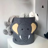 Çamaşır Sepeti Sevimli Fil Oyuncak Sepeti Keçe Sepet Çocuk Odası Düzenleyici - 35x37cm - Gri
