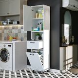 Çamaşır Sepetli Banyo Dolabı, Çok Amaçlı Çekmeceli Dolap 45 X 200 Mat Beyaz