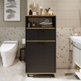 Çamaşır Sepetli Banyo Dolabı, Çok Amaçlı Dolap 60 Cm Antrasit - Atlantik Çam