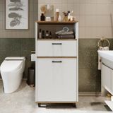 Çamaşır Sepetli Banyo Dolabı, Çok Amaçlı Dolap 60 Cm, Roomart Atlantik Çam - Beyaz