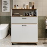 Çamaşır Sepetli Banyo Dolabı, Çok Amaçlı Dolap 90 Cm Atlantik Çam - Beyaz