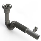 Çamaşır ve Bulaşık Makinesi Girişli Körüklü Lavabo Sifonu, 350-700mm Esnek Uzunluk, 32mm Çıkış, Gri