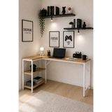 Çam/Beyaz L Masa, Kitaplıklı, Raflı, 120 Cm Çalışma Masası, Bilgisayar, Pc, Oyuncu, Gaming Masası Metal Ayaklı