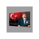 Camdan Tablo (1081) Atatürk Bayrak Atatürk Silüetli Gölgeli Cam Tablo Görsel 36 x 24