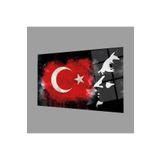 Camdan Tablo (1310) Atatürk Bayrak Atatürk Silüetli Gölgeli Siyah Fonlu Cam Tablo Görsel 36 x 24