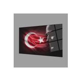 Camdan Tablo (1316) Atatürk Bayrak Atatürk Silüetli Gölgesiz Siyah Fonlu Cam Tablo Görsel 36 x 24