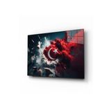 Camdan Tablo (1477) Patlama İçinde Doğan Türk Bayrağı Cam Tablo Görsel 36 x 24
