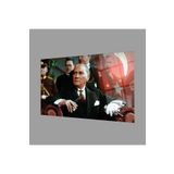 Camdan Tablo (775) Atatürk ve Türk Bayrağı Cam Tablo 4mm Dayanıklı Temperli Hediyelik Büyük Tablo Görsel 90 x 60