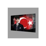 Camdan Tablo (785) Atatürk ve Türk Bayrağı Cam Tablo 4mm Dayanıklı Temperli Hediyelik Büyük Tablo Görsel 150 x 90