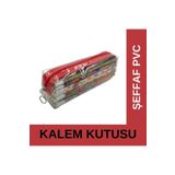 çamdertekstil Şeffaf Pvc Kalem Kutusu Kırmızı Fermuarlı Tek Bölmeli Standart Kırmızı Kalemlik
