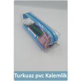 çamdertekstil Şeffaf Pvc Kalem Kutusu Tek Bölmeli Şeffaf Turkuaz Kalemlik