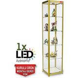 Camdolap.com Cam Dolap - Camlı Vitrin - Cam Dolap - Camlı Koleksiyon Vitrini - Teşhir Vitrini - Kupa Dolabı (Kurulu ve Kullanıma Hazır Gönderilmektedir.) - 1840ES Gold