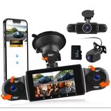 Camecho 4 Lensli 1080P Mini Araç Kamerası, 3" Ekranlı 4 Kanallı Hareket İzleme Araç Kamerası, Dahili Wifi Gps, Adas, Süper Gece Görüşü, Döngü Kayıt, 24 Saat Park Modu + 64 Gb Hafıza Kartı