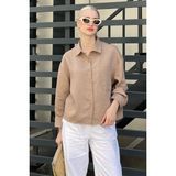 Camel Çizgili Oversize Kadın Gömlek MG2093 - XL
