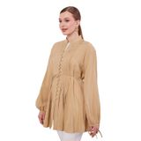 Camel Düğme Detay Belden Bağlama Gömlek