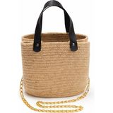 Camel Hasır Zincir Saplı Mini/küçük Kadın Bucket Omuz Çanta