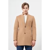 Camel Kaşe Dik Yaka Kapitoneli Astar Slim Fit Dar Kesim Klasik Kaban 1008245171 - 52