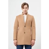Camel Kaşe Dik Yaka Kapitoneli Astar Slim Fit Dar Kesim Klasik Kaban 1008245171