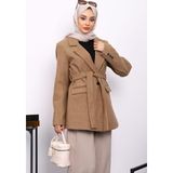 Camel Kuşaklı Astarlı Kısa Kaşe Kaban - 36