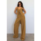 Camel Önü Bağlamalı Yelek Pantolon Kadın Takım Mg2403
