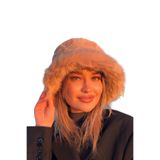 Camel Peluş Bucket Şapka | Üstü Kısa Kenarı Uzun Kürk Tasarım | Premium Kışlık Aksesuar | Faux Fur Headwear