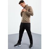 Camel - Siyah Dik Yaka Fermuarlı Standart Kalıp Klasik Paça Erkek Eşofman Takımı - 85162