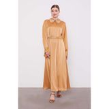 Camel Taş Detaylı Saten Elbise - 42