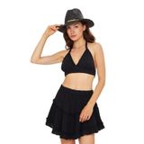 Camenta Dökümlü Asimetrik Kesim Naturel Müslin Mini Etek - Siyah - XL